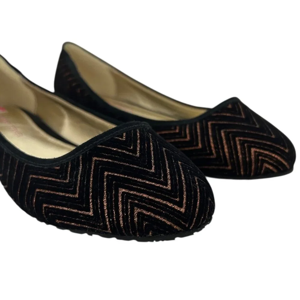 Elaine Turner‎ Velvet Black Copper Slip On Ballet Flats (8.5)